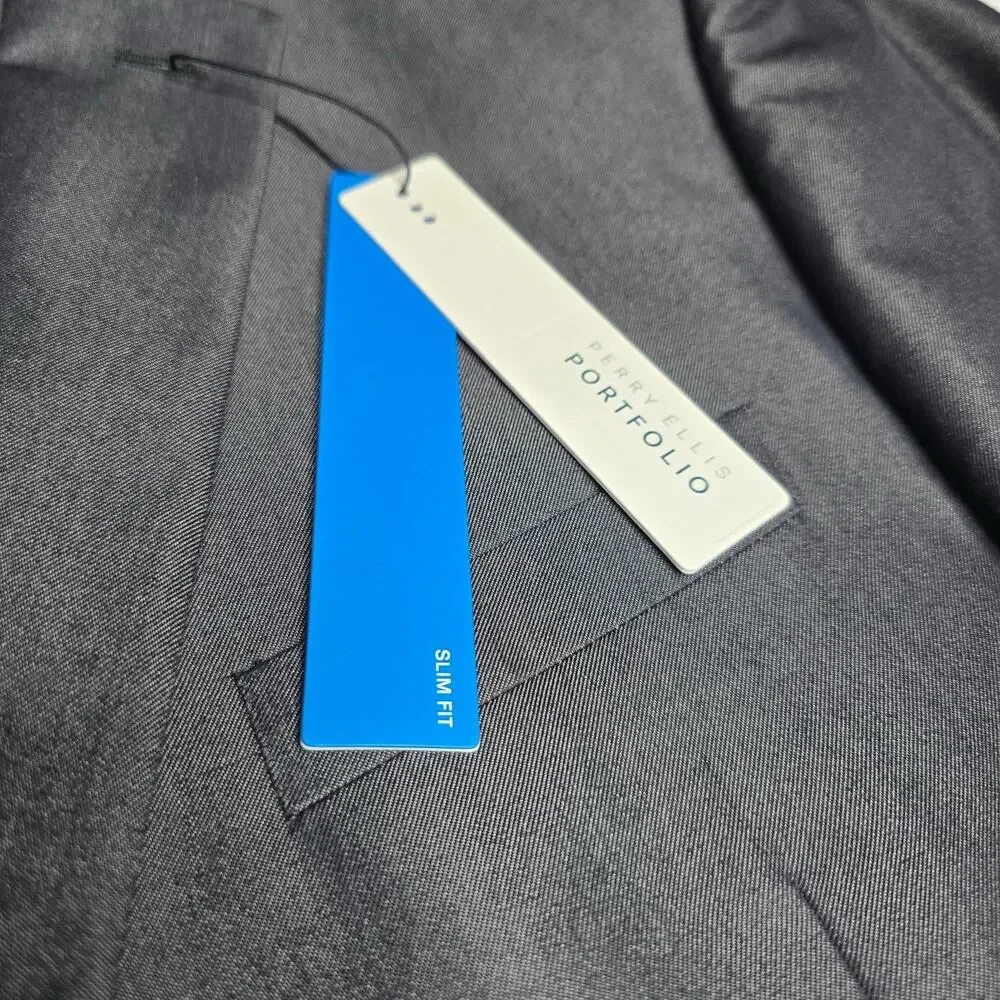 Perry Ellis Portfolio Mens Modern fit Jacket‎ Blazer 44R Grey Slim Fit NWT